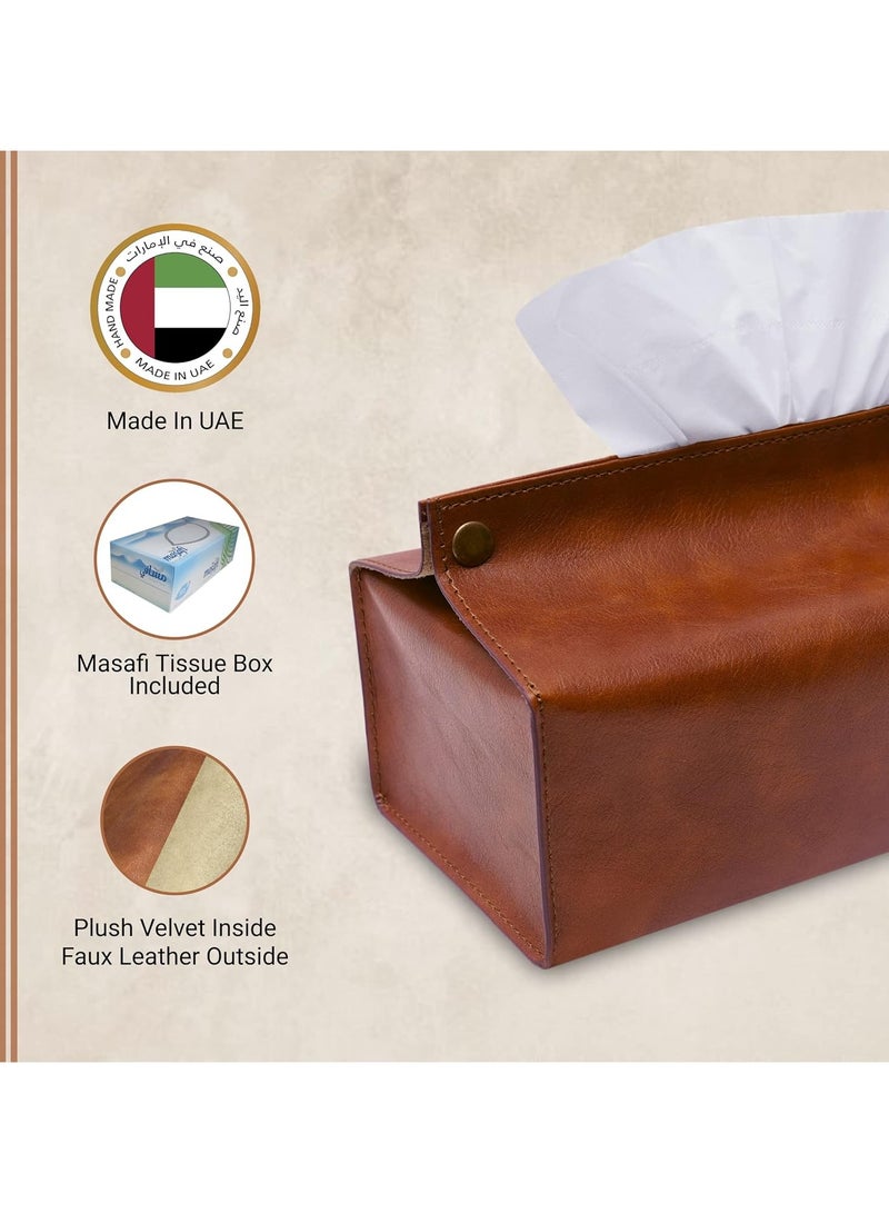 LeArt Leather Tissue Box Holder – Tissue Box Holder for Home Decorations for Living Room, Bedroom and Office | Tissue Box Cover | Car Tissue Holder | Tissue Box Cover for Car (Hazelnut Brown)  - Image 2