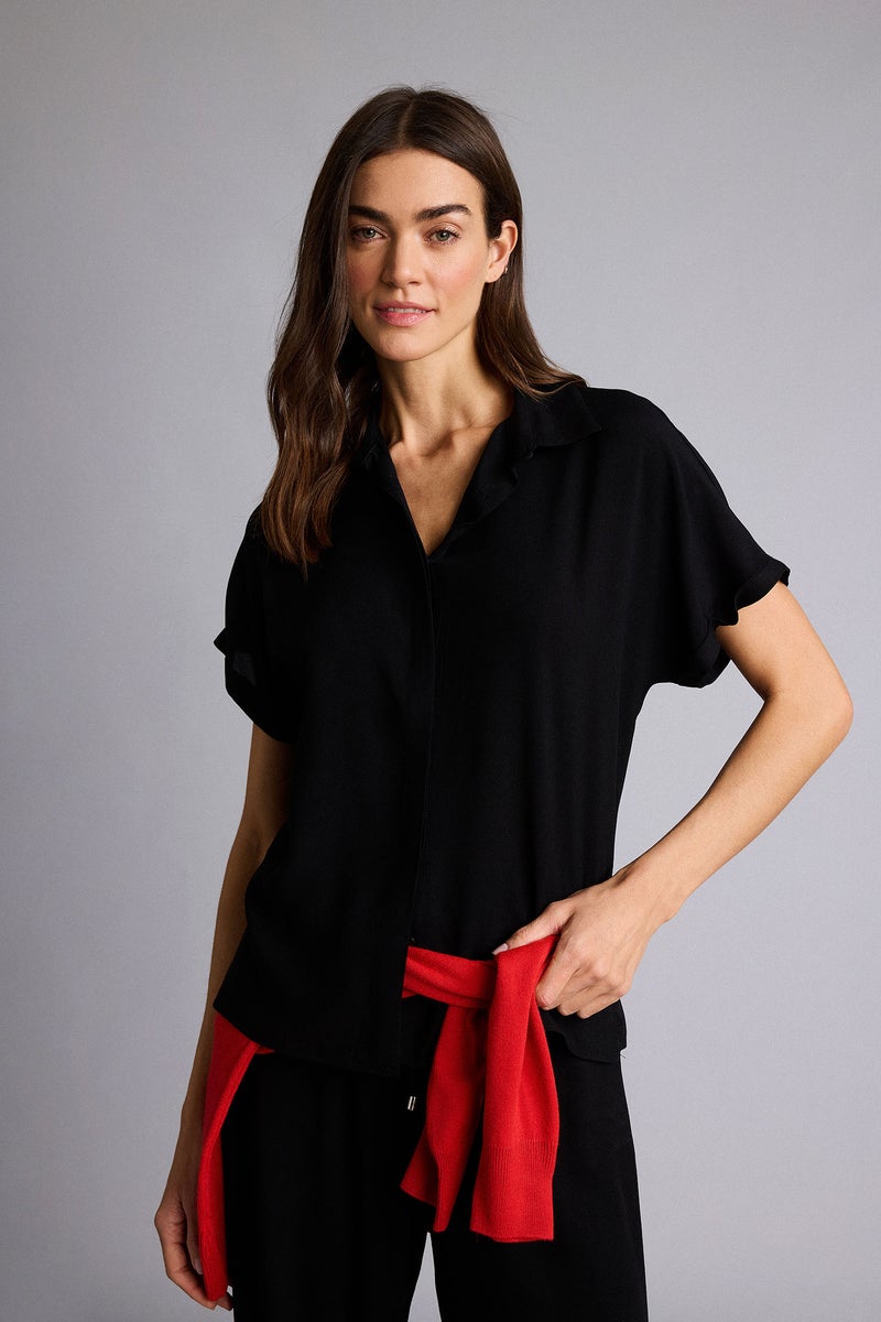 DeFacto Black Woman Regular Fit Shirt Collar Short Sleeve Shirt Casual - Image 3