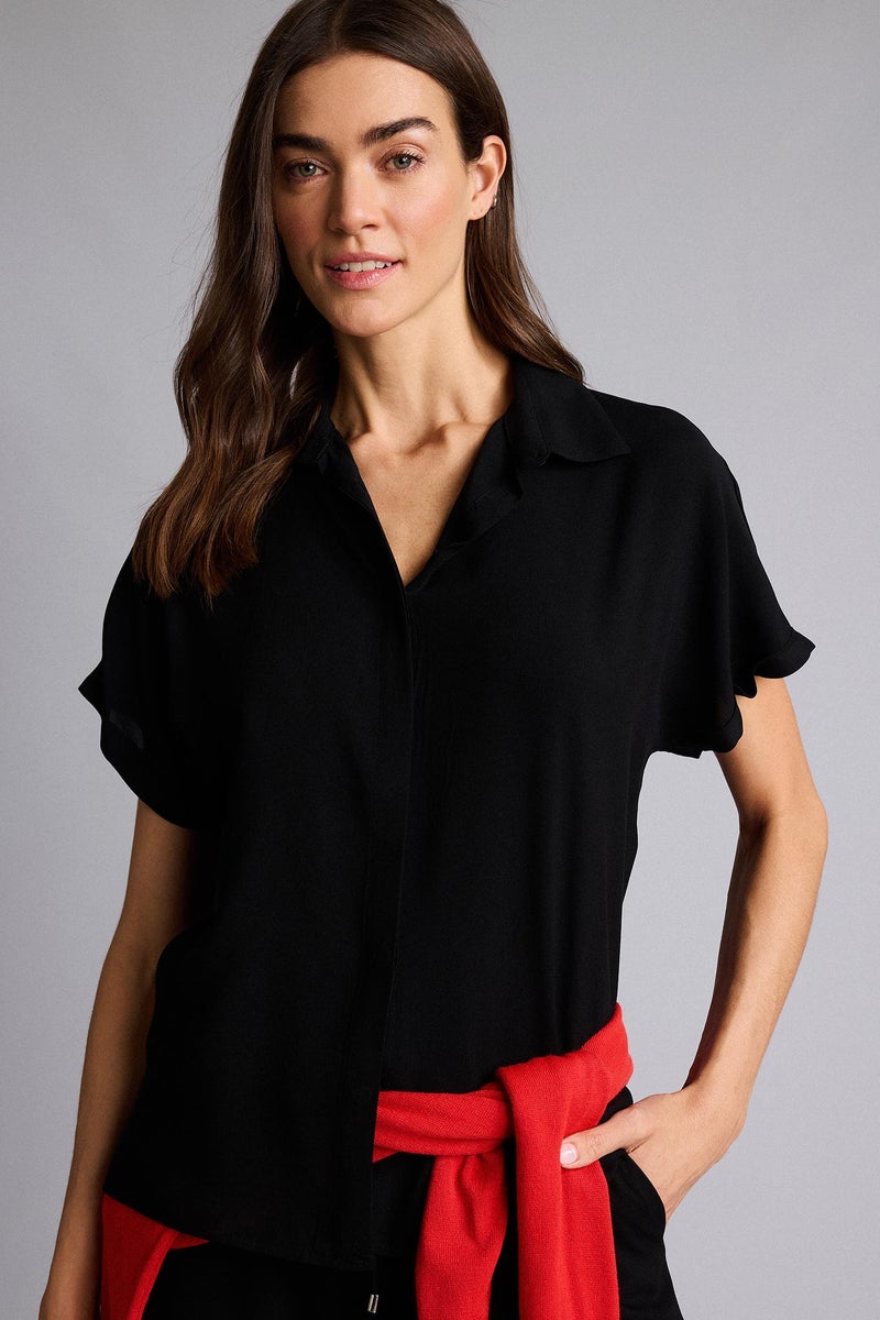 DeFacto Black Woman Regular Fit Shirt Collar Short Sleeve Shirt Casual - Image 1