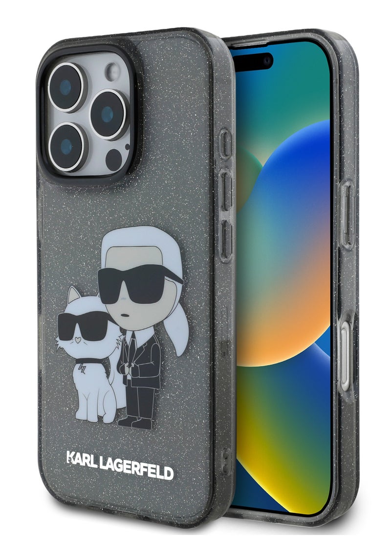 Karl Lagerfeld - IML Glitter Hard Case with NFT Karl & Choupette Logo for iPhone 16 Pro Max / Drop protection / Slim Profile / Comfortable Grip-Black - Image 1