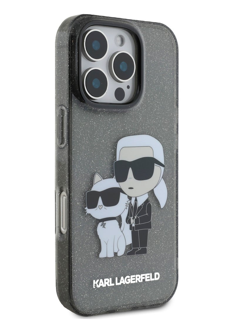 Karl Lagerfeld - IML Glitter Hard Case with NFT Karl & Choupette Logo for iPhone 16 Pro Max / Drop protection / Slim Profile / Comfortable Grip-Black - Image 1