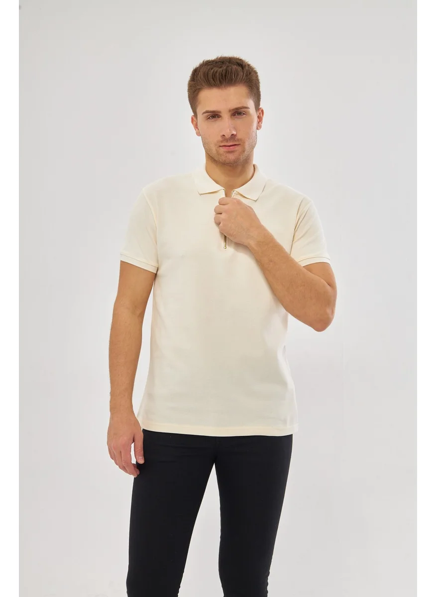 MRS Clothing Martin Polo Collar Metal Zipper Standard Fit Plain Men's T-Shirt