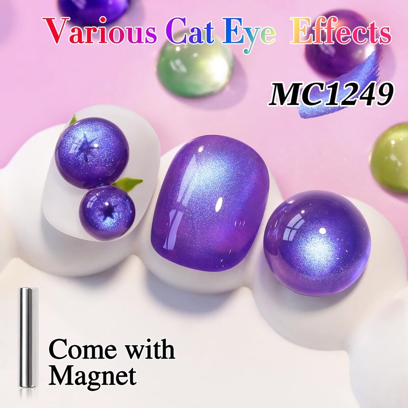 Double Rhythm 0.5 OZ Cat Eye Gel Polish with Magnet 15ML Holographic Glitter Shimmer Translucent Jelly Color Magnetic Nail Polish Salon DIY at Home (Navy Blue-MC1249) - Image 3