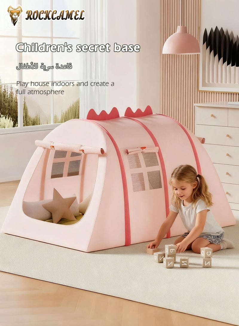 ROCKCAMEL Dinosaur Shaped Kids Play Tent, Instant Setup Pop-Up Playhouse with Mesh Windows and Carry Bag, Mother-Baby Safe Fabric, No Assembly Needed Gift for Toddlers Indoor & Outdoor(132*102*82 cm, Pink) - Image 5