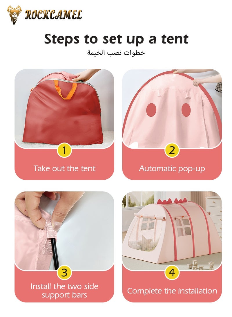 ROCKCAMEL Dinosaur Shaped Kids Play Tent, Instant Setup Pop-Up Playhouse with Mesh Windows and Carry Bag, Mother-Baby Safe Fabric, No Assembly Needed Gift for Toddlers Indoor & Outdoor(132*102*82 cm, Pink) - Image 4