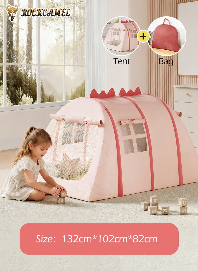 ROCKCAMEL Dinosaur Shaped Kids Play Tent, Instant Setup Pop-Up Playhouse with Mesh Windows and Carry Bag, Mother-Baby Safe Fabric, No Assembly Needed Gift for Toddlers Indoor & Outdoor(132*102*82 cm, Pink) - Image 3