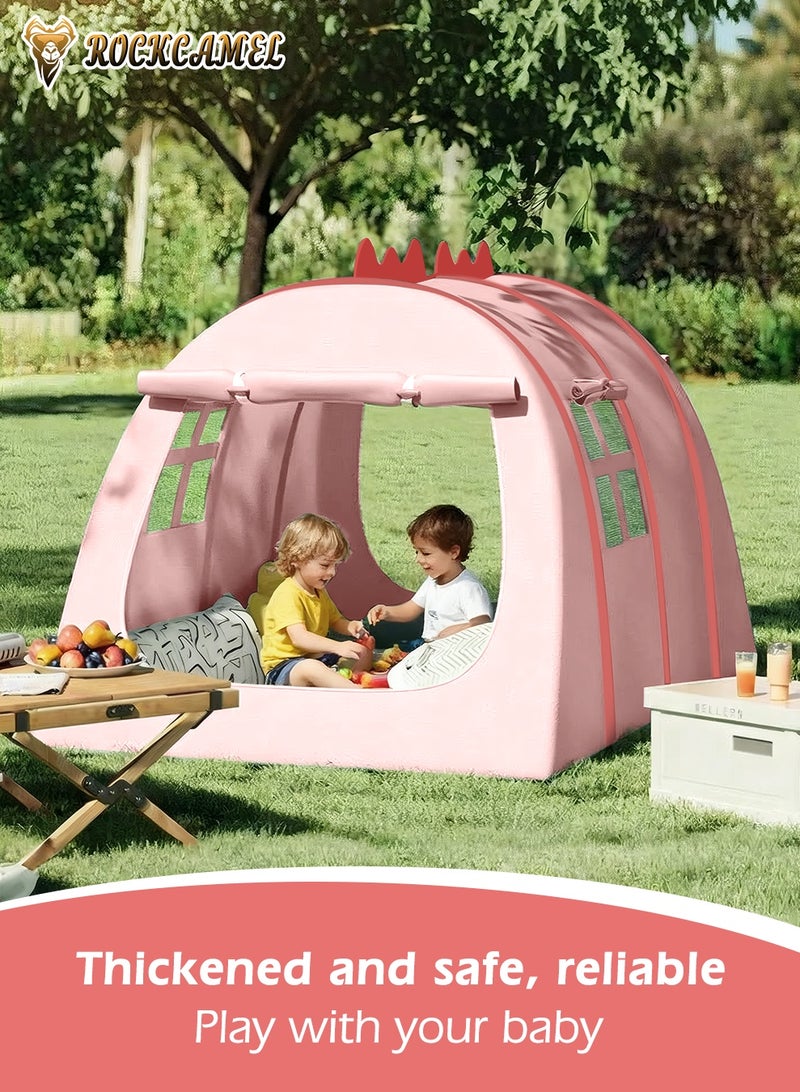 ROCKCAMEL Dinosaur Shaped Kids Play Tent, Instant Setup Pop-Up Playhouse with Mesh Windows and Carry Bag, Mother-Baby Safe Fabric, No Assembly Needed Gift for Toddlers Indoor & Outdoor(132*102*82 cm, Pink) - Image 2
