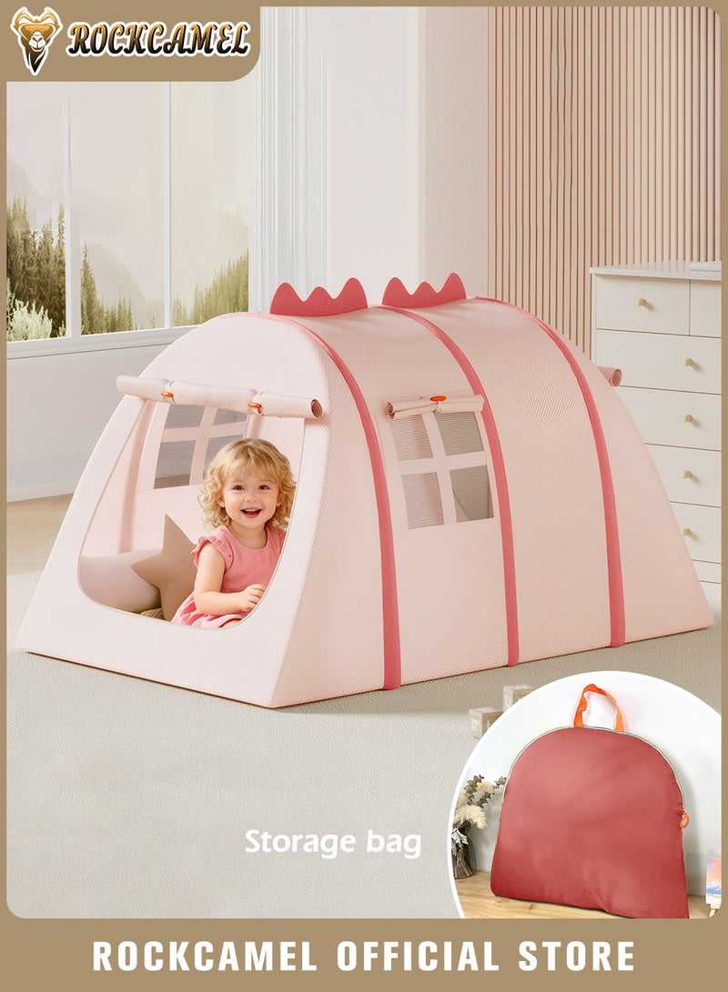 ROCKCAMEL Dinosaur Shaped Kids Play Tent, Instant Setup Pop-Up Playhouse with Mesh Windows and Carry Bag, Mother-Baby Safe Fabric, No Assembly Needed Gift for Toddlers Indoor & Outdoor(132*102*82 cm, Pink) - Image 1