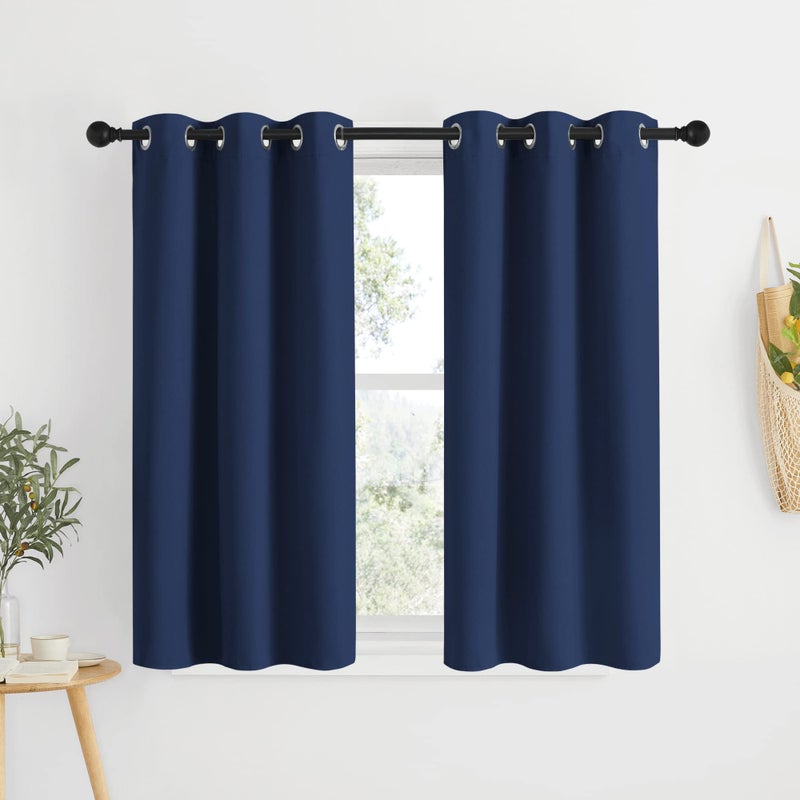 NICETOWN Blackout Curtains  Drapes for Kitchen  Thermal Insulated Solid Grommet Top Blackout PanelsDraperies for BedroomLiving Room Navy 1 Pair 34 x 50 Inch