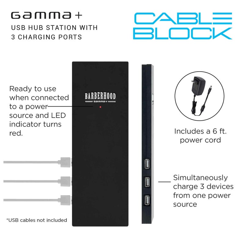 GAMMA+ 3-Port Micro USB Hub Station Charging Block for Charging Barber Tools and Devices - Image 2
