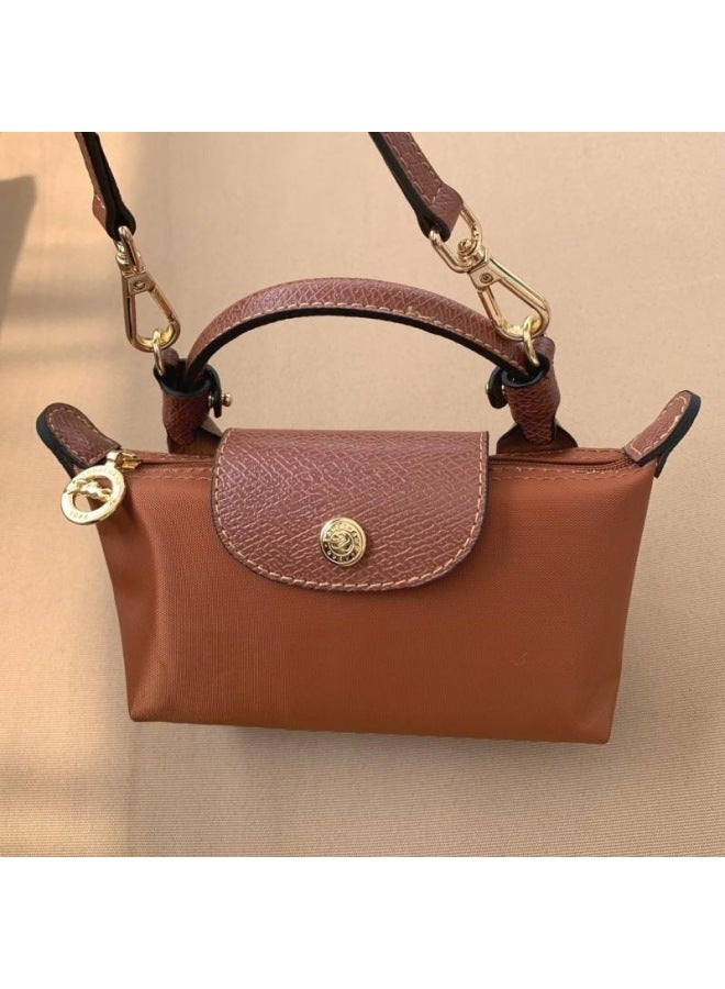 Exclusive French Dragon Bag Mini Casual Women's Bag Mobile Phone Bag Short Handle Hand Bag Dragon Mini Dumpling Bag-Colour:Mini Cognac Color-Size:+shoulder Strap  - Image 1