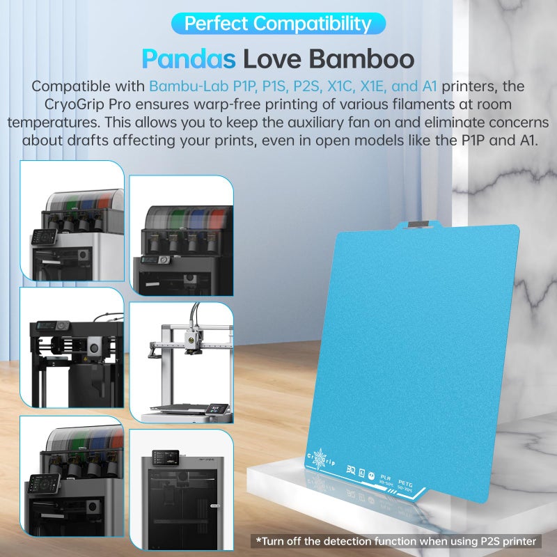 BIQU CryoGrip Pro Frostbite for Bambu-Lab P1S/P1P/P2S/X1C/X1E/A1 257x257mm Cold Build Plate Room Temperature Print Double Sided Upgrade Plate Removable Surface Platform - Image 4
