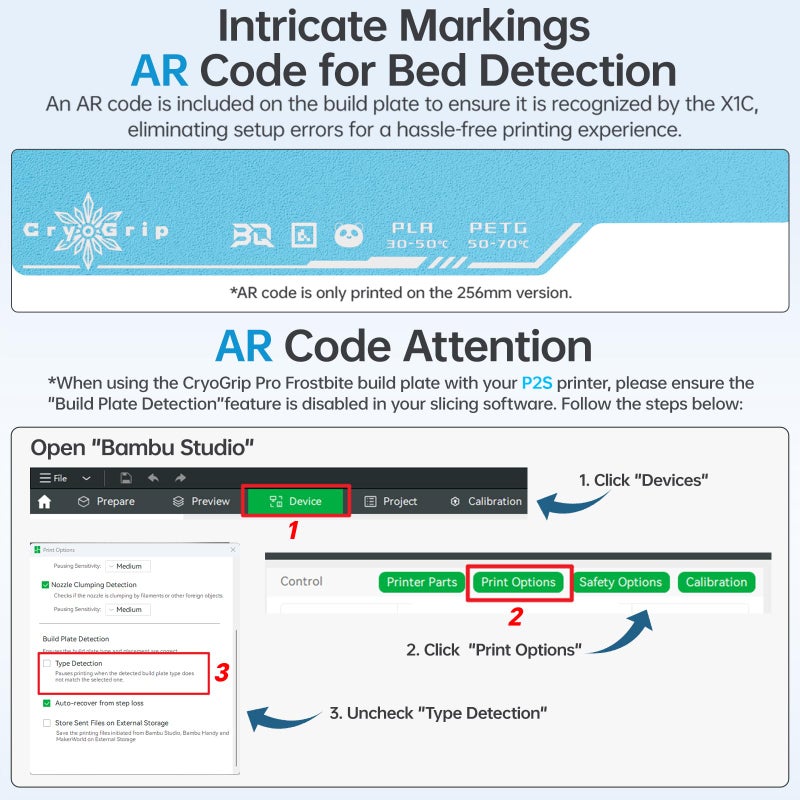 BIQU CryoGrip Pro Frostbite for Bambu-Lab P1S/P1P/P2S/X1C/X1E/A1 257x257mm Cold Build Plate Room Temperature Print Double Sided Upgrade Plate Removable Surface Platform - Image 5