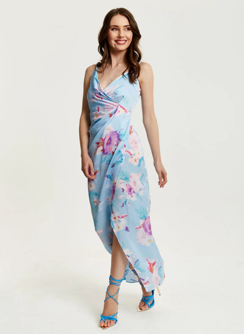 Liquorish  Floral Print Maxi Wrap Dress In Blue for Women | Best Price UAE