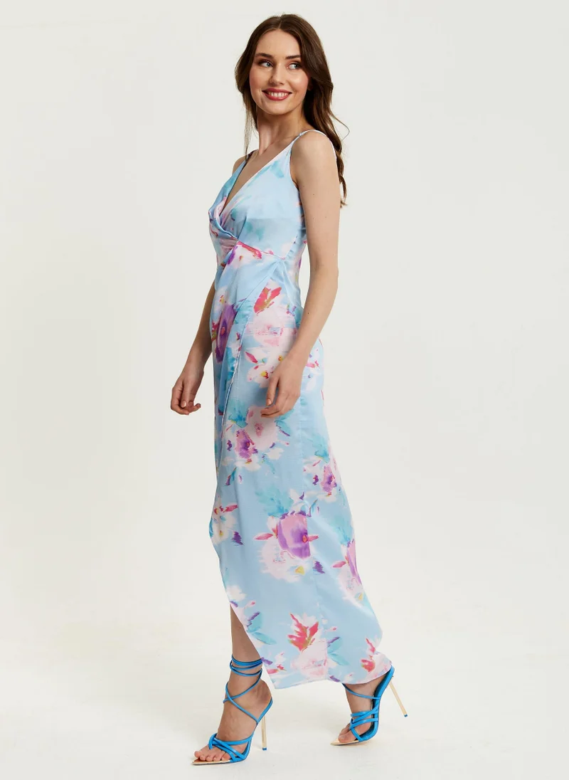Liquorish  Floral Print Maxi Wrap Dress In Blue for Women | Best Price UAE