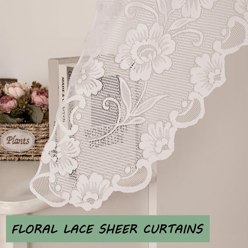 Jayla White Semi-Sheer Floral Lace Curtain Swag for Kitchen Half Window Bathroom Decoration Rod Pocket,59 x 39 Inch, 1 Panel - Image 5