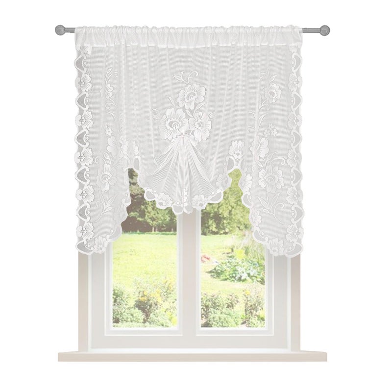 Jayla White Semi-Sheer Floral Lace Curtain Swag for Kitchen Half Window Bathroom Decoration Rod Pocket,59 x 39 Inch, 1 Panel - Image 1