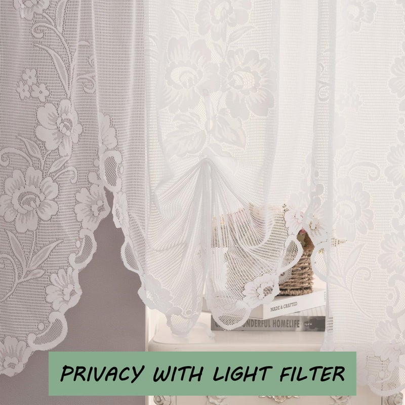 Jayla White Semi-Sheer Floral Lace Curtain Swag for Kitchen Half Window Bathroom Decoration Rod Pocket,59 x 39 Inch, 1 Panel - Image 3