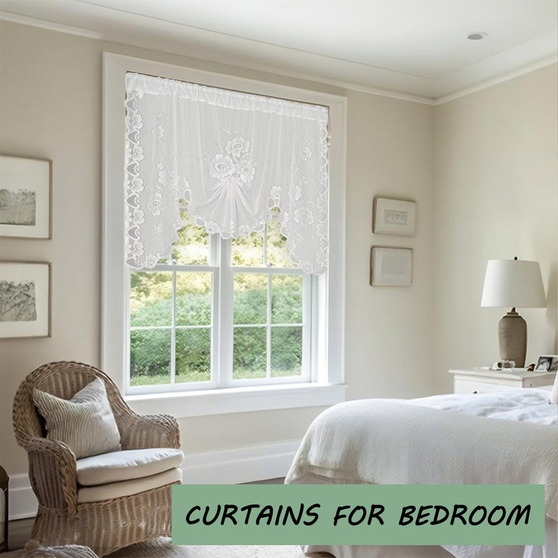 Jayla White Semi-Sheer Floral Lace Curtain Swag for Kitchen Half Window Bathroom Decoration Rod Pocket,59 x 39 Inch, 1 Panel - Image 4