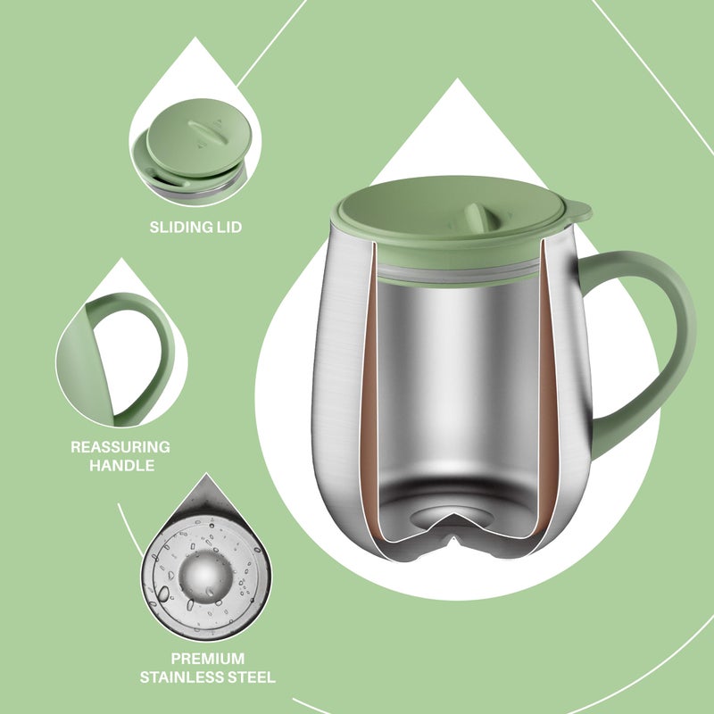 Ideus 16 oz Insulated Coffee Mug with Handle and Lid, Double Wall Stainless Steel Vacuum Thermal Coffee Mug, Travel Coffee Cup Thermal Cup for Home and Office, Avocado Green - Image 3