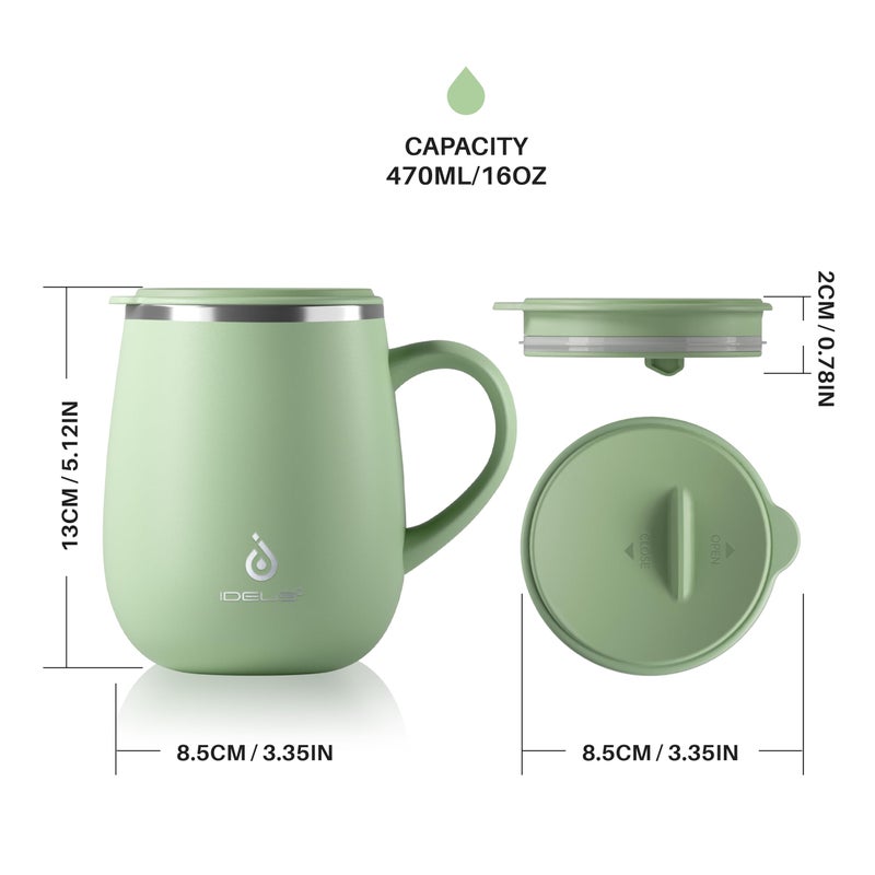 Ideus 16 oz Insulated Coffee Mug with Handle and Lid, Double Wall Stainless Steel Vacuum Thermal Coffee Mug, Travel Coffee Cup Thermal Cup for Home and Office, Avocado Green - Image 5