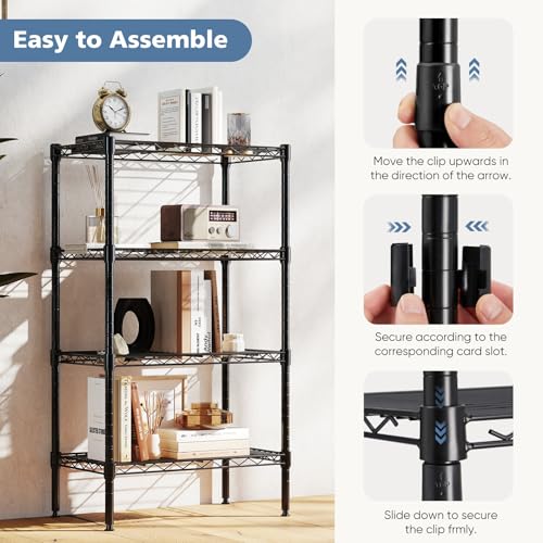 DUMOS 4-Tier Metal Wire Storage Shelves, Adjustable Standing Storage Rack Shelf, Heavy Duty Steel Shelving Unit Organizers for Kitchen Bathroom Pantry Garage, 23.3" W×13.4" D×47" H, Black - Image 3