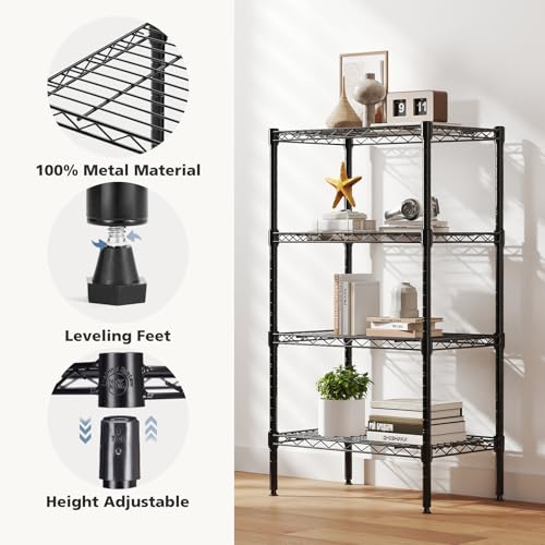 DUMOS 4-Tier Metal Wire Storage Shelves, Adjustable Standing Storage Rack Shelf, Heavy Duty Steel Shelving Unit Organizers for Kitchen Bathroom Pantry Garage, 23.3" W×13.4" D×47" H, Black - Image 2