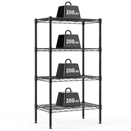 DUMOS 4-Tier Metal Wire Storage Shelves, Adjustable Standing Storage Rack Shelf, Heavy Duty Steel Shelving Unit Organizers for Kitchen Bathroom Pantry Garage, 23.3" W×13.4" D×47" H, Black - Image 1