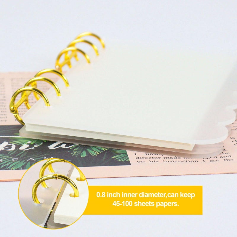 Koqye A6 Clear Acrylic 6-Ring Petals Binder Notebook Cover with Gold Round Rings, Includes 1 Pack Blank Refills for Personal Planner (Clear) - Image 5