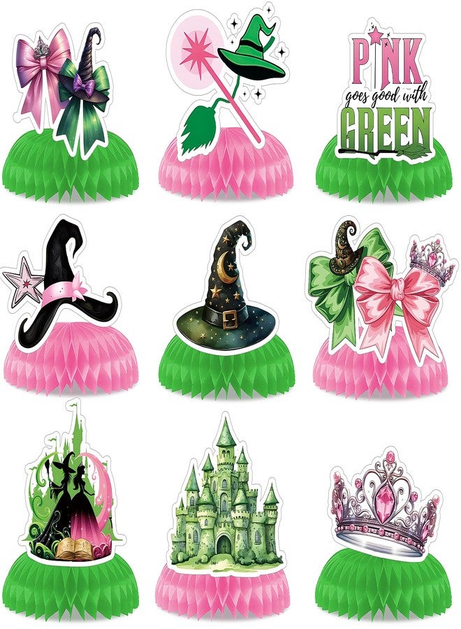 Hysagtek 9 Pcs Witch Theme Party Honeycomb Centerpieces, Pink and Green Party Decorations Double Sides Table Centerpieces Witch Theme Movie Birthday Party Supplies Decoration - Image 1