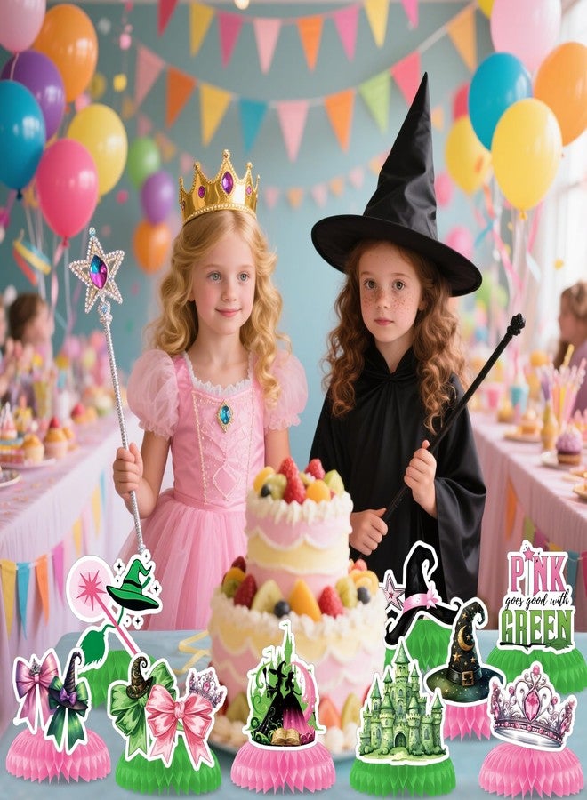 Hysagtek 9 Pcs Witch Theme Party Honeycomb Centerpieces, Pink and Green Party Decorations Double Sides Table Centerpieces Witch Theme Movie Birthday Party Supplies Decoration - Image 5