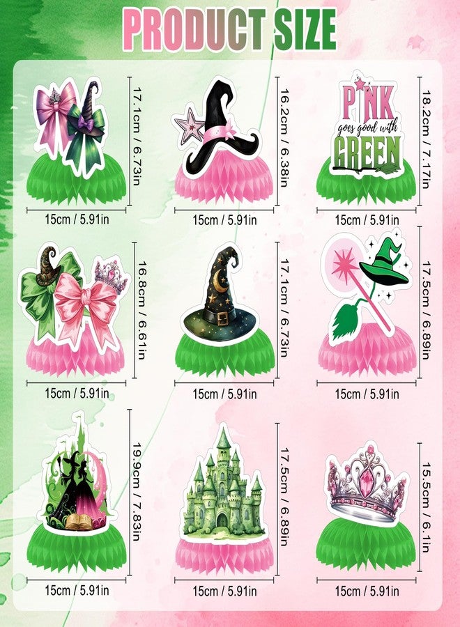 Hysagtek 9 Pcs Witch Theme Party Honeycomb Centerpieces, Pink and Green Party Decorations Double Sides Table Centerpieces Witch Theme Movie Birthday Party Supplies Decoration - Image 2