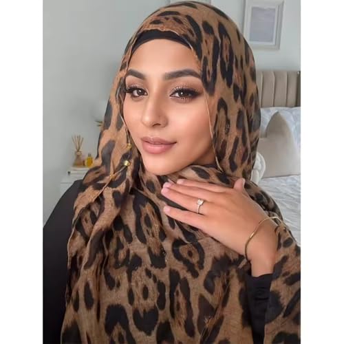 ZGMYC Fashion Leopard Print Hijab Scarf for Women Instant Jersey Hijab Head Wraps Sheer Beach Scarf Sunscreen Shawls - Image 2