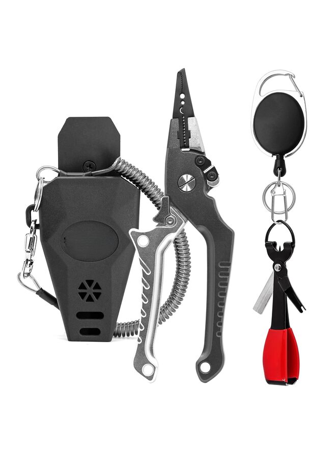 Generic Aluminum Fishing Pliers Hook Remover Braid Line Cutter with Coiled Lanyard, Fly Fishing Knot Tying Tool & Retractors  - Image 1