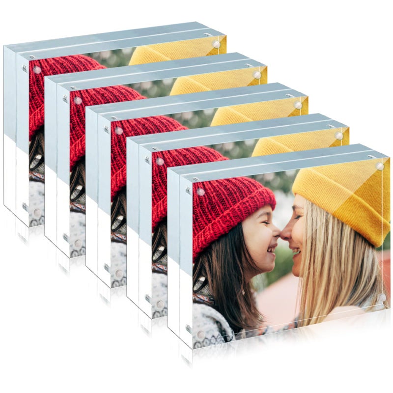 ILYXY 5 Pack Acrylic Frame 6x8  20% Thicker  24mm Thick Frameless Clear Picture Frame  Double Sided Magnetic Photo Frame  Free Standing Desktop Display Stand Acrylic Picture Frames - Image 1