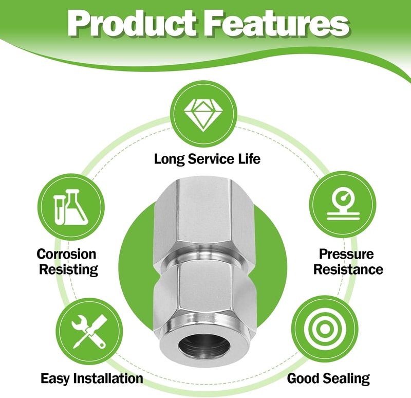 Goldpea Stainless Steel 304 Compression Coupler Tube Fitting 1/2" OD x 1/2" NPT Female Connector with Double Ferrule Adapter, Pack of 2 - Image 5