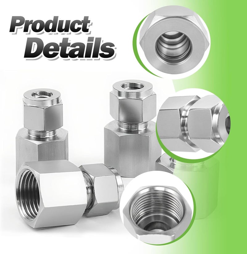 Goldpea Stainless Steel 304 Compression Coupler Tube Fitting 1/2" OD x 1/2" NPT Female Connector with Double Ferrule Adapter, Pack of 2 - Image 2