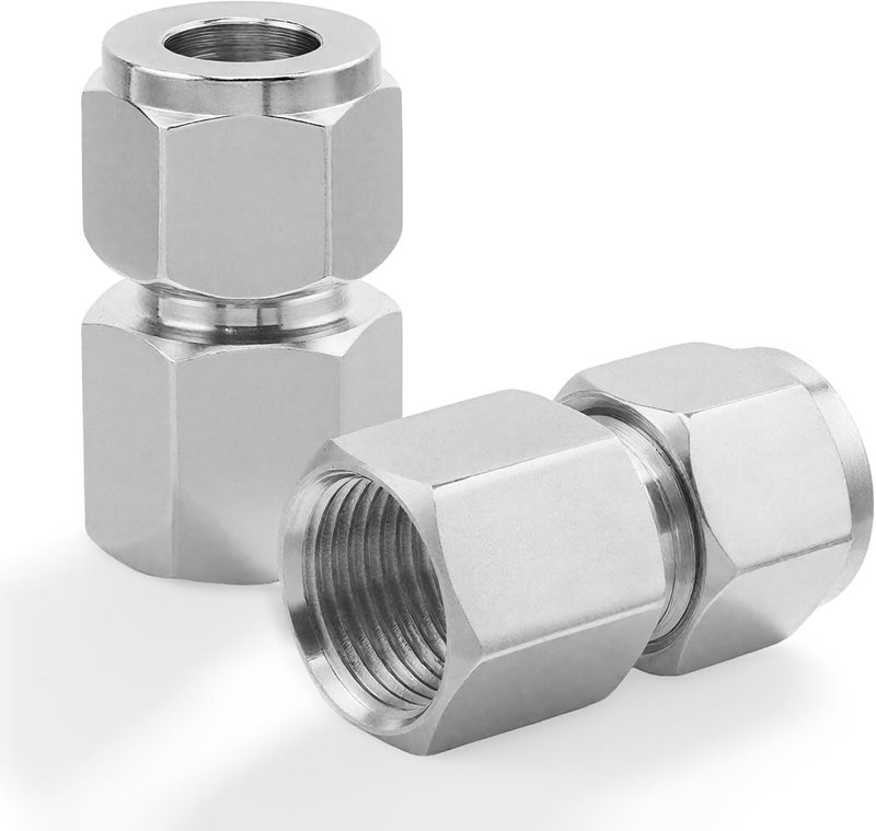 Goldpea Stainless Steel 304 Compression Coupler Tube Fitting 1/2" OD x 1/2" NPT Female Connector with Double Ferrule Adapter, Pack of 2 - Image 1