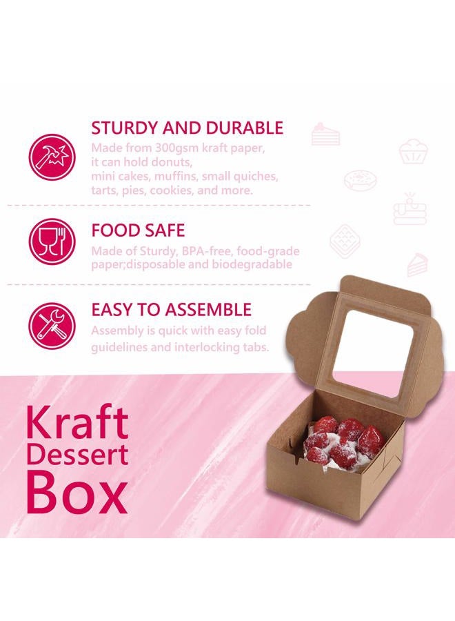 LÓVFEIFAN Bubbley Kraft Paper Bakery Boxes - 25-Pack Single Pastry Box 4-Inch, Packaging with Clear Display Window, Donut, Mini Cake, Pie Slice, Dessert Disposable Take-Out Container, Brown, 4 x 2.3 x 4 Inches - Image 4