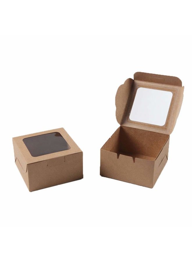 LÓVFEIFAN Bubbley Kraft Paper Bakery Boxes - 25-Pack Single Pastry Box 4-Inch, Packaging with Clear Display Window, Donut, Mini Cake, Pie Slice, Dessert Disposable Take-Out Container, Brown, 4 x 2.3 x 4 Inches - Image 1