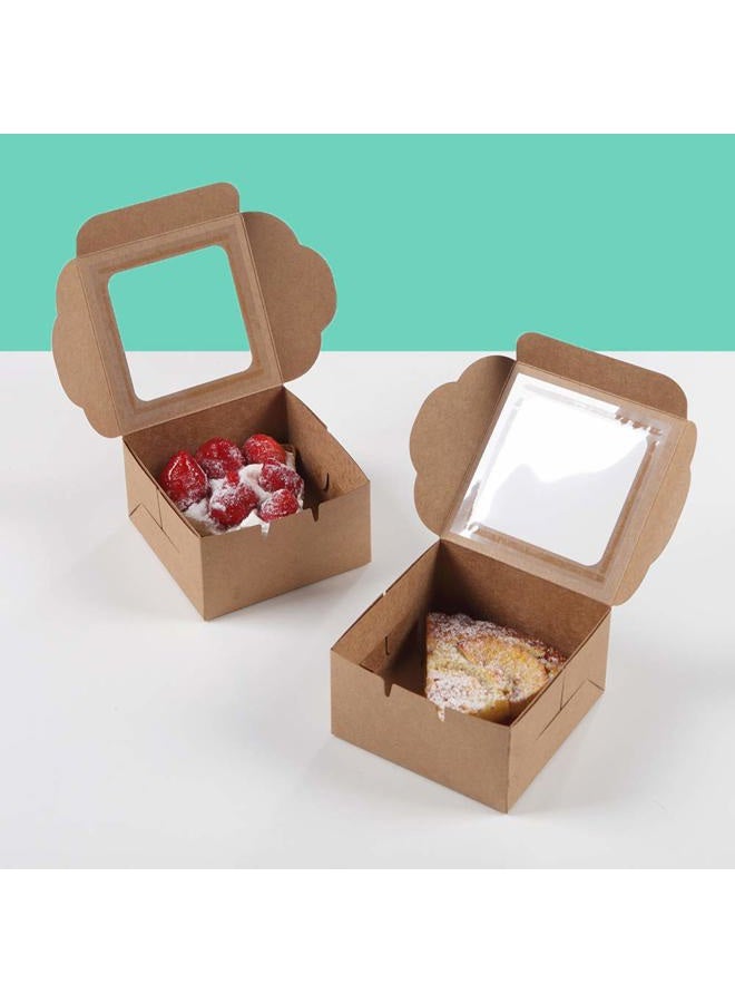 LÓVFEIFAN Bubbley Kraft Paper Bakery Boxes - 25-Pack Single Pastry Box 4-Inch, Packaging with Clear Display Window, Donut, Mini Cake, Pie Slice, Dessert Disposable Take-Out Container, Brown, 4 x 2.3 x 4 Inches - Image 2