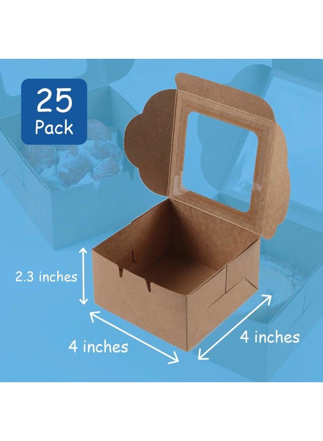 LÓVFEIFAN Bubbley Kraft Paper Bakery Boxes - 25-Pack Single Pastry Box 4-Inch, Packaging with Clear Display Window, Donut, Mini Cake, Pie Slice, Dessert Disposable Take-Out Container, Brown, 4 x 2.3 x 4 Inches - Image 3