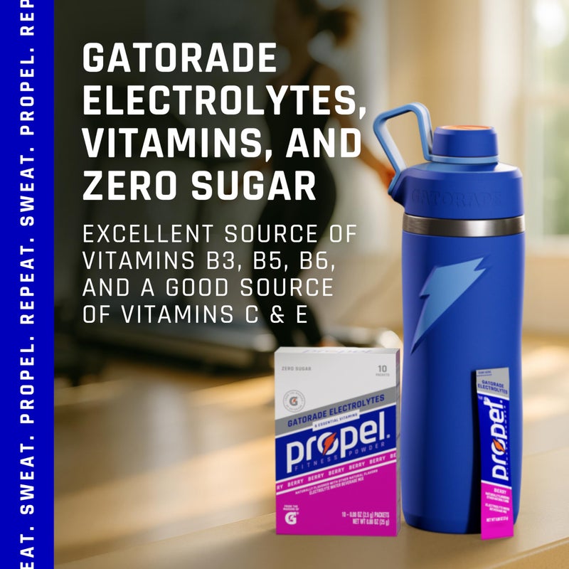 Propel Electrolyte Enhanced Water Drink Mix Powder Packets, Berry, Zero Calorie & Zero Sugar Hydration with Electrolytes and Vitamins C & E (10 Packets) - Image 4