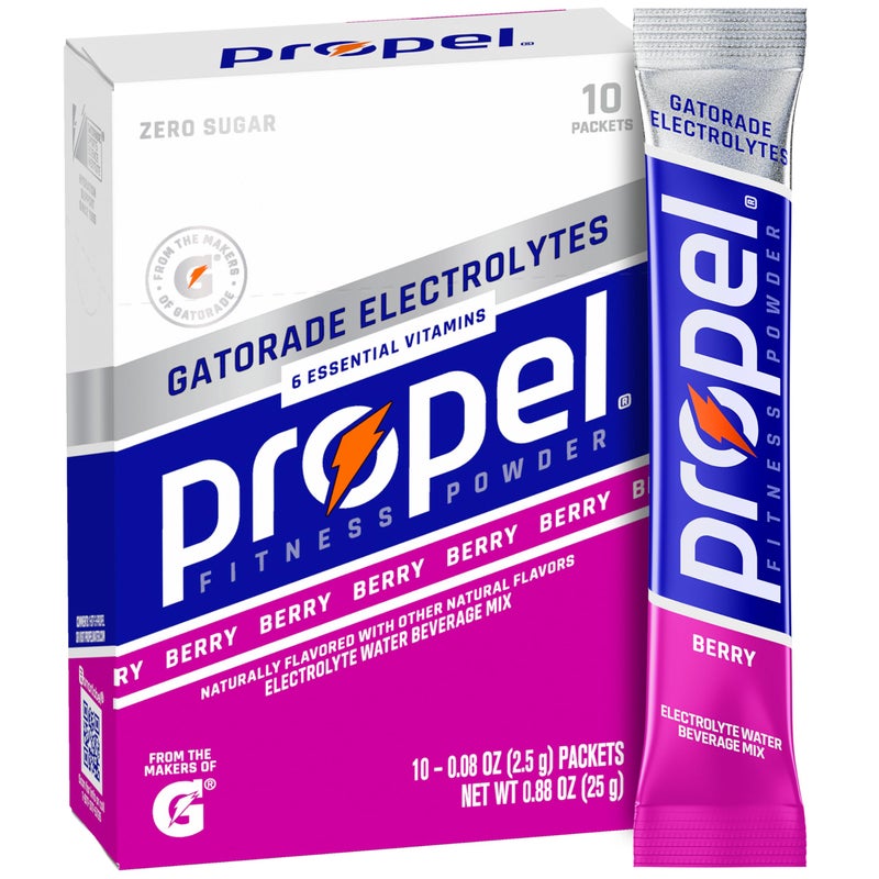 Propel Electrolyte Enhanced Water Drink Mix Powder Packets, Berry, Zero Calorie & Zero Sugar Hydration with Electrolytes and Vitamins C & E (10 Packets) - Image 1