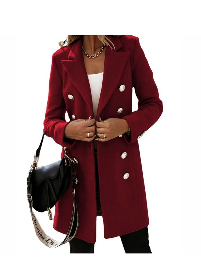 Loquat Autumn/Winter Fashion Slim Suit Collar Double-breasted Overcoat 