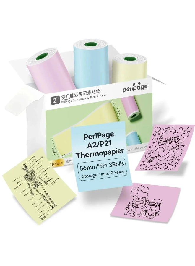 PeriPage Sticky Paper, 56 mm x 30 mm Size, 3 Color rolls - Image 2