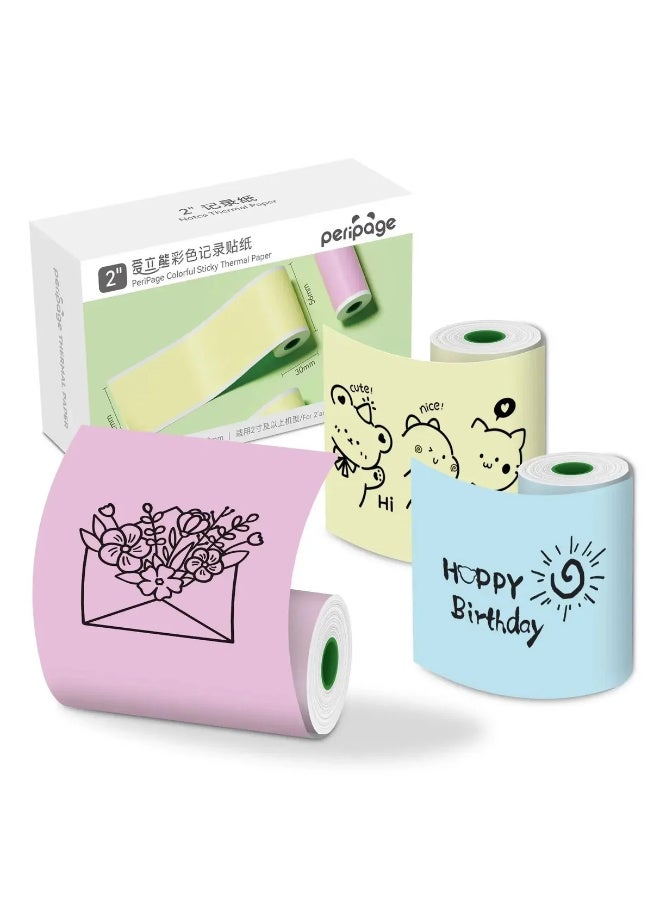PeriPage Sticky Paper, 56 mm x 30 mm Size, 3 Color rolls - Image 1