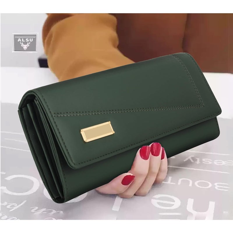 ALSU Women's Wallet | Stylish Purse with Phone Pocket,4 Card Pocket and Multiple Compartment| Party Clutch for Girl | Travel Hand Purse for Women| Office Bag for Women (Green) - Image 3