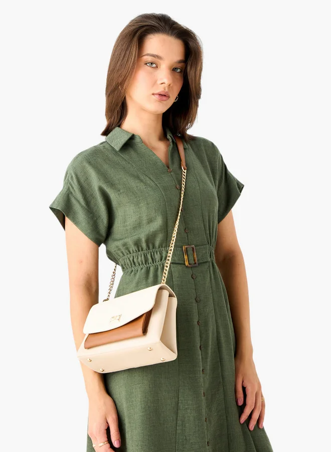 Flora Bella By Shoexpress Solid Crossbody Bag with Chain Strap and Flap Closure