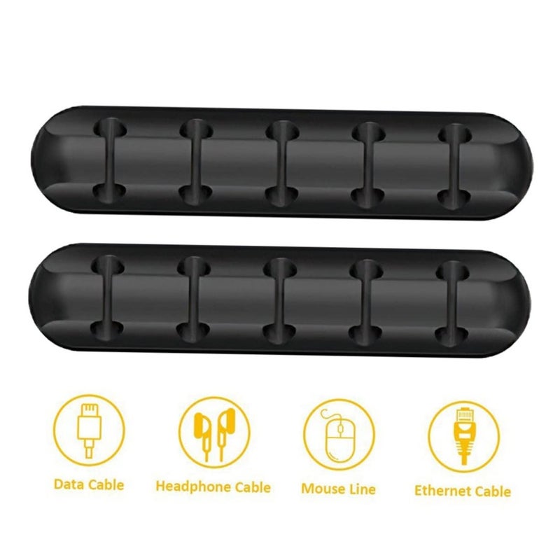 2Pcs Black Adhesive Cable Organizer for Desk Management Keep Data Headphone Network Cables Neat - Image 5